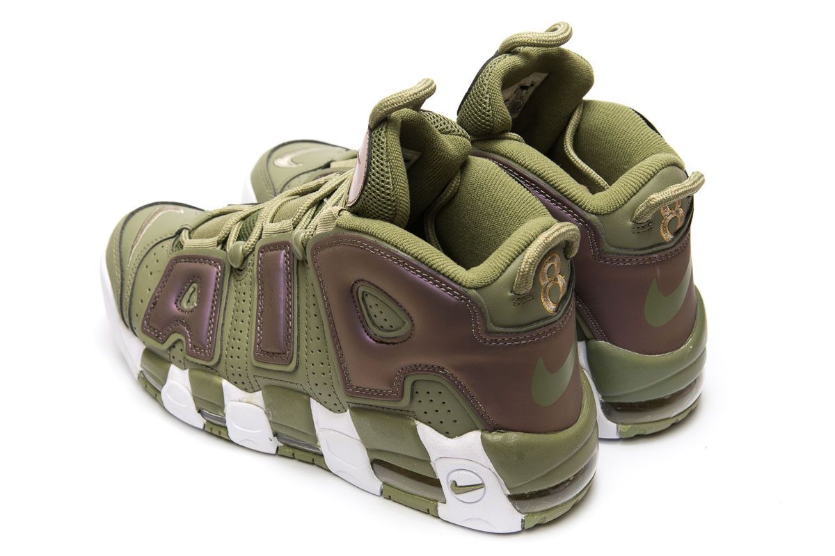 Nike Air More Uptempo, зеленый, бронзовый, хаки, нубук, мужские, женские