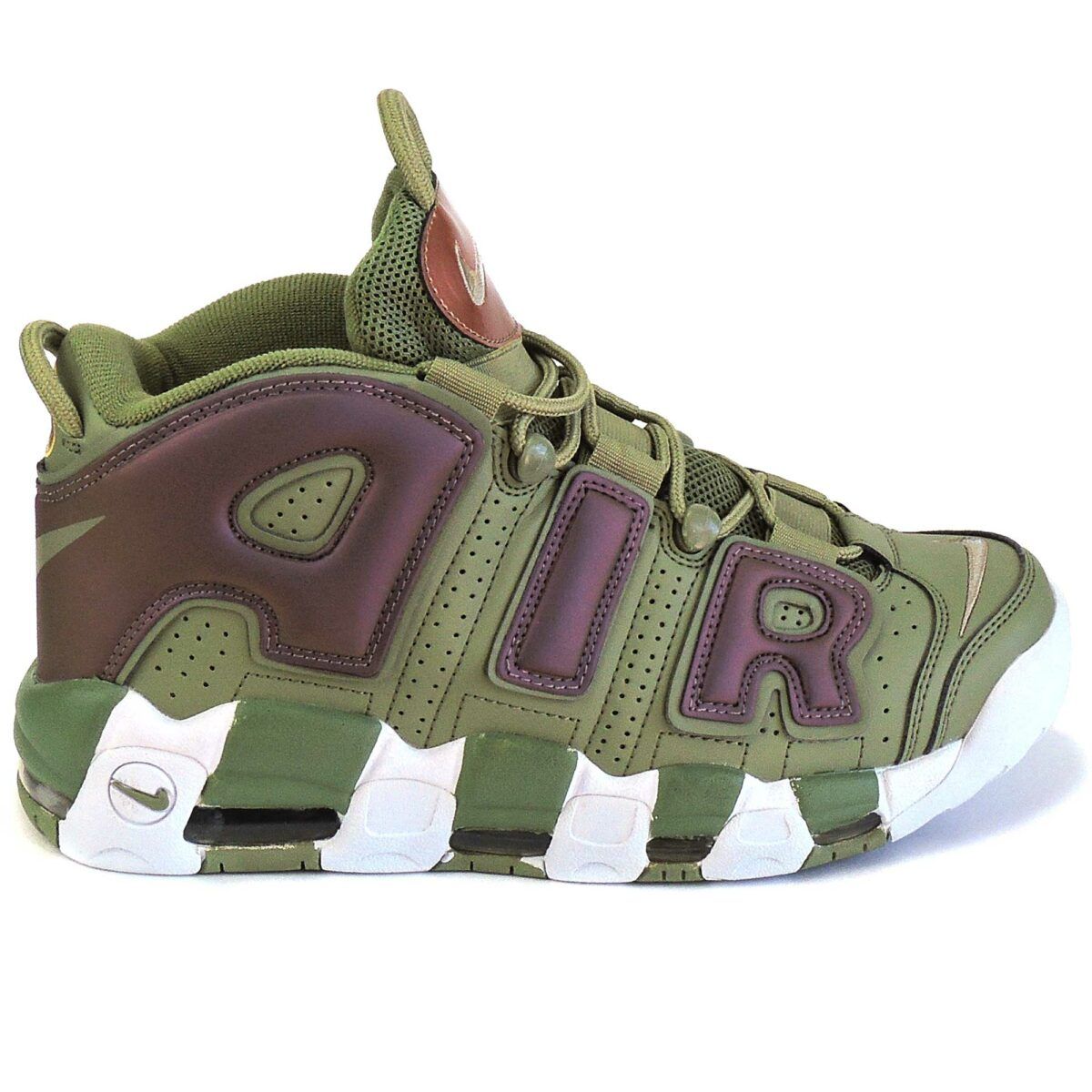 Nike Air More Uptempo, зеленый, бронзовый, хаки, нубук, мужские, женские