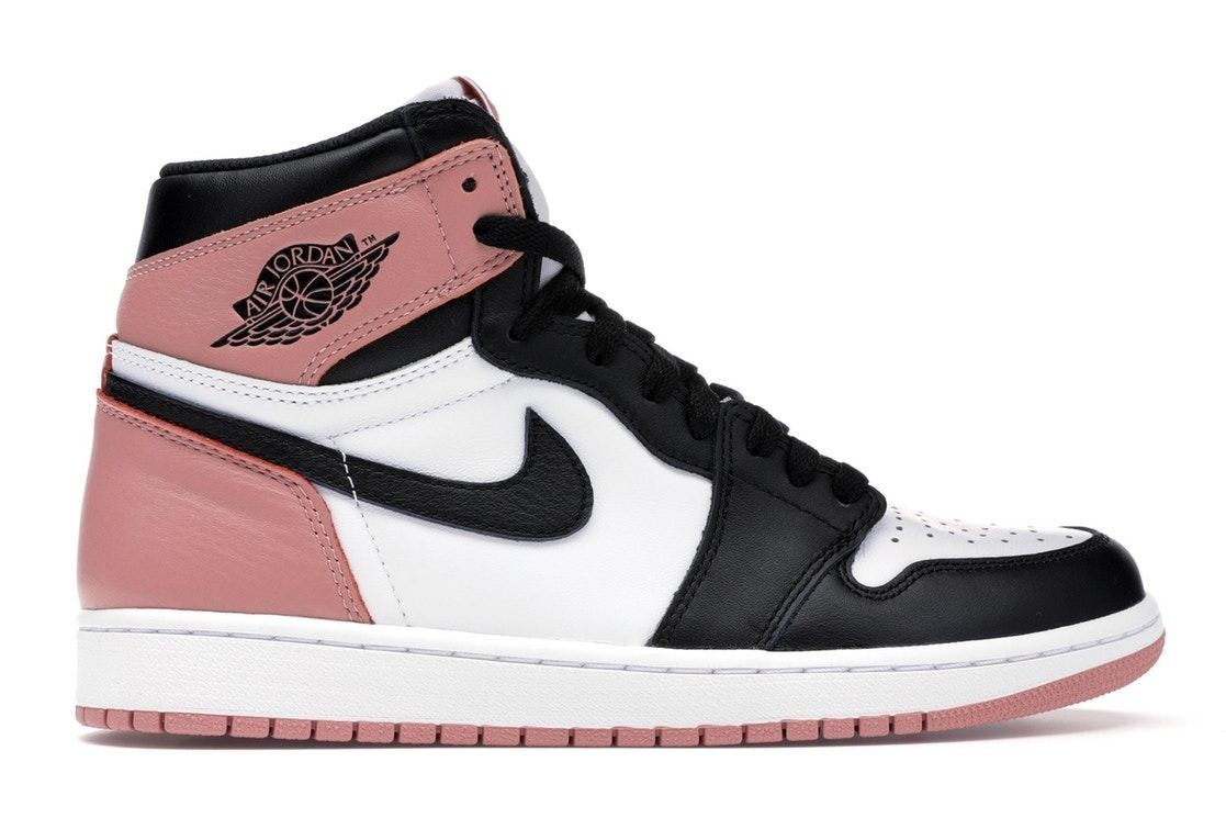 Nike Air Jordan 1 Retro, белый, черный, розовый, кожа, женские