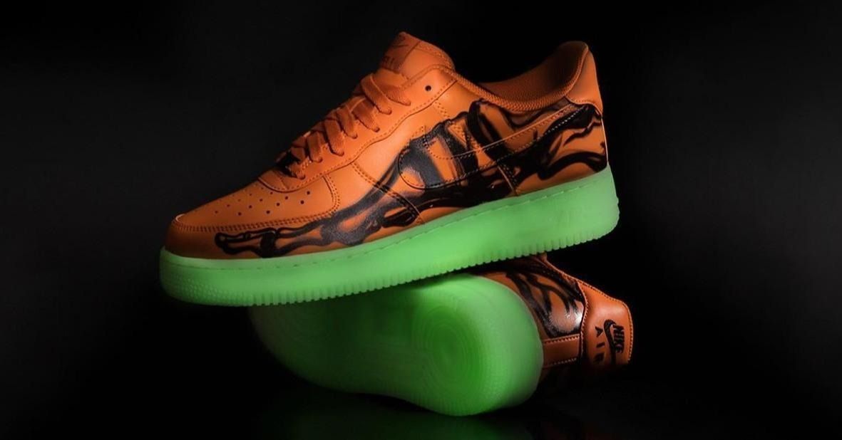 Nike Air Force 1 Skeleton-скелет оранжевые кожаные мужские