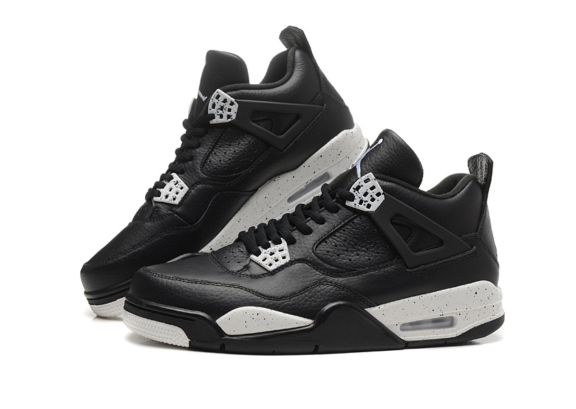 Nike Air Jordan 4 Retro Black/White, черный, белый, кожа, мужские