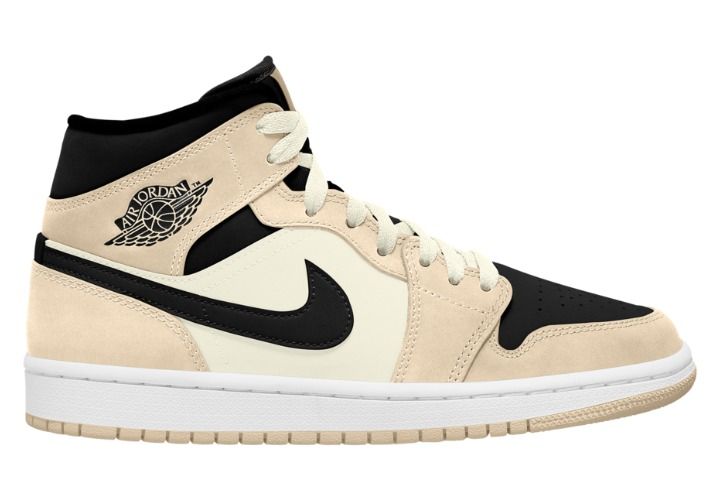 Nike Air Jordan 1 Mid Barely Orange, бежевый с черным и белым, кожа, нубук, женские